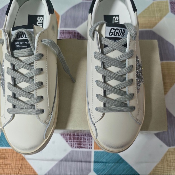 Golden Goose White Sneakers with Gray and Silver Accents - Picture 1 of 7